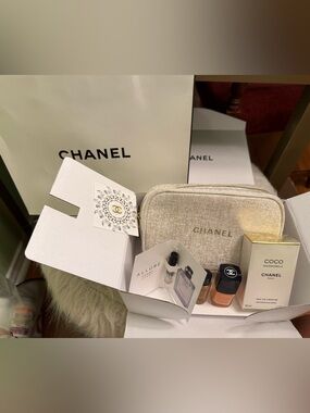 Authentic CHANEL Metallic Cosmetic Pouch Bundle